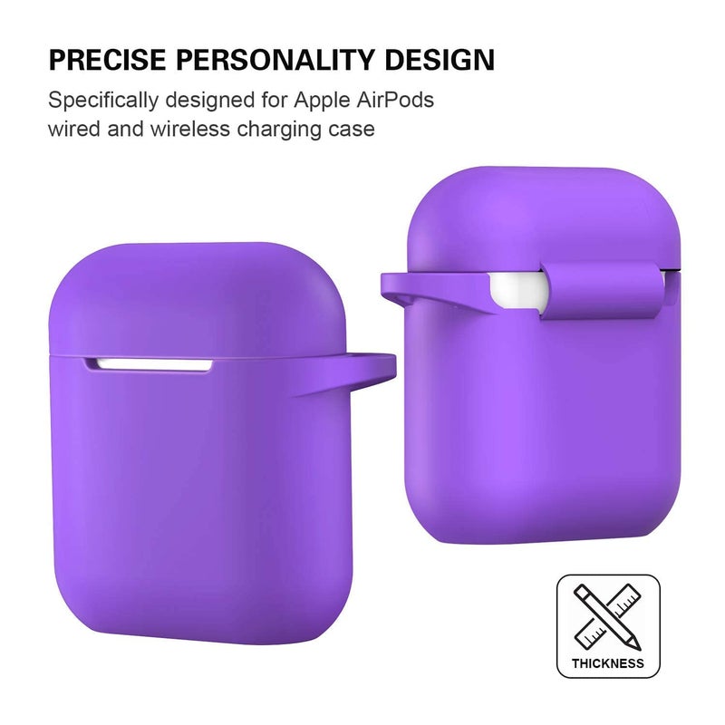 ATUAT Compatible with AirPods Case Cover, Full Protective Silicone Skin Dust-Proof Designed for Apple AirPods 1st 2nd Generation with Keychain, Front LED Visible, Purple - Image 5